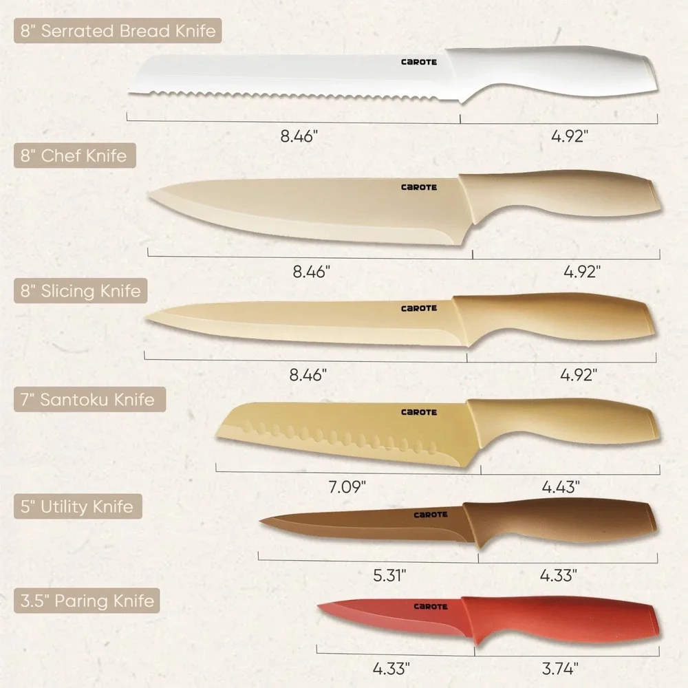 Carote 12 Pcs Kitchen Knife Set Stainless Steel Nonstick Ceramic Coating - Taupe